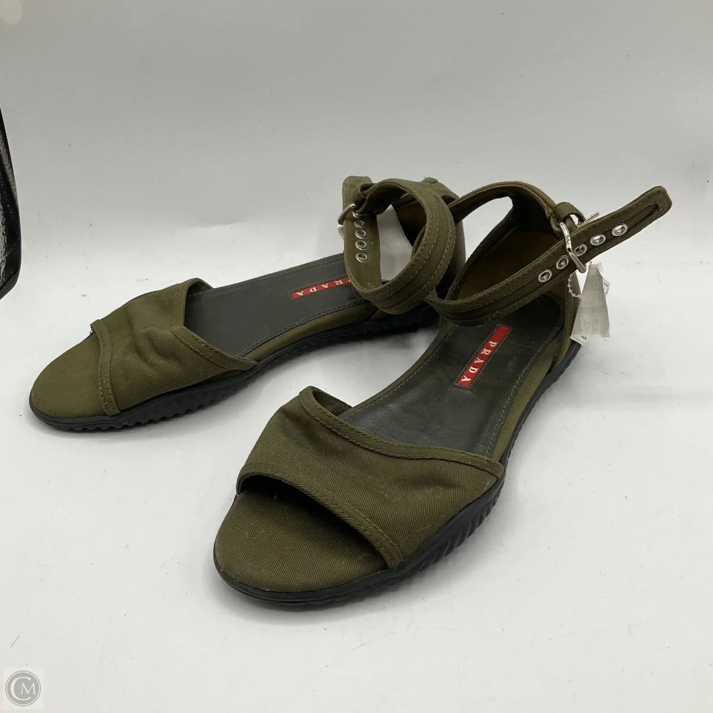 Sandals Luxury Designer By Prada In Green, Size: 6.5