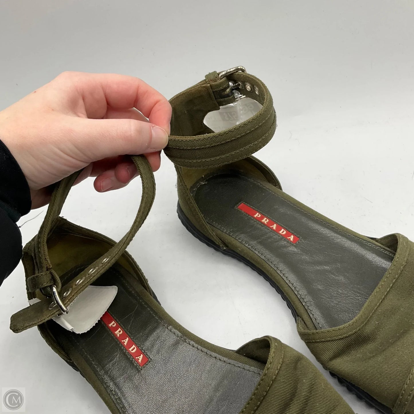 Sandals Luxury Designer By Prada In Green, Size: 6.5