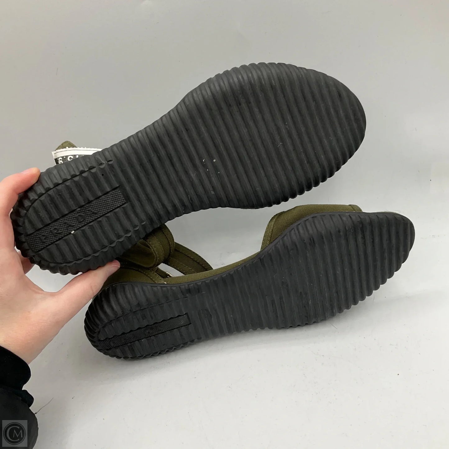 Sandals Luxury Designer By Prada In Green, Size: 6.5