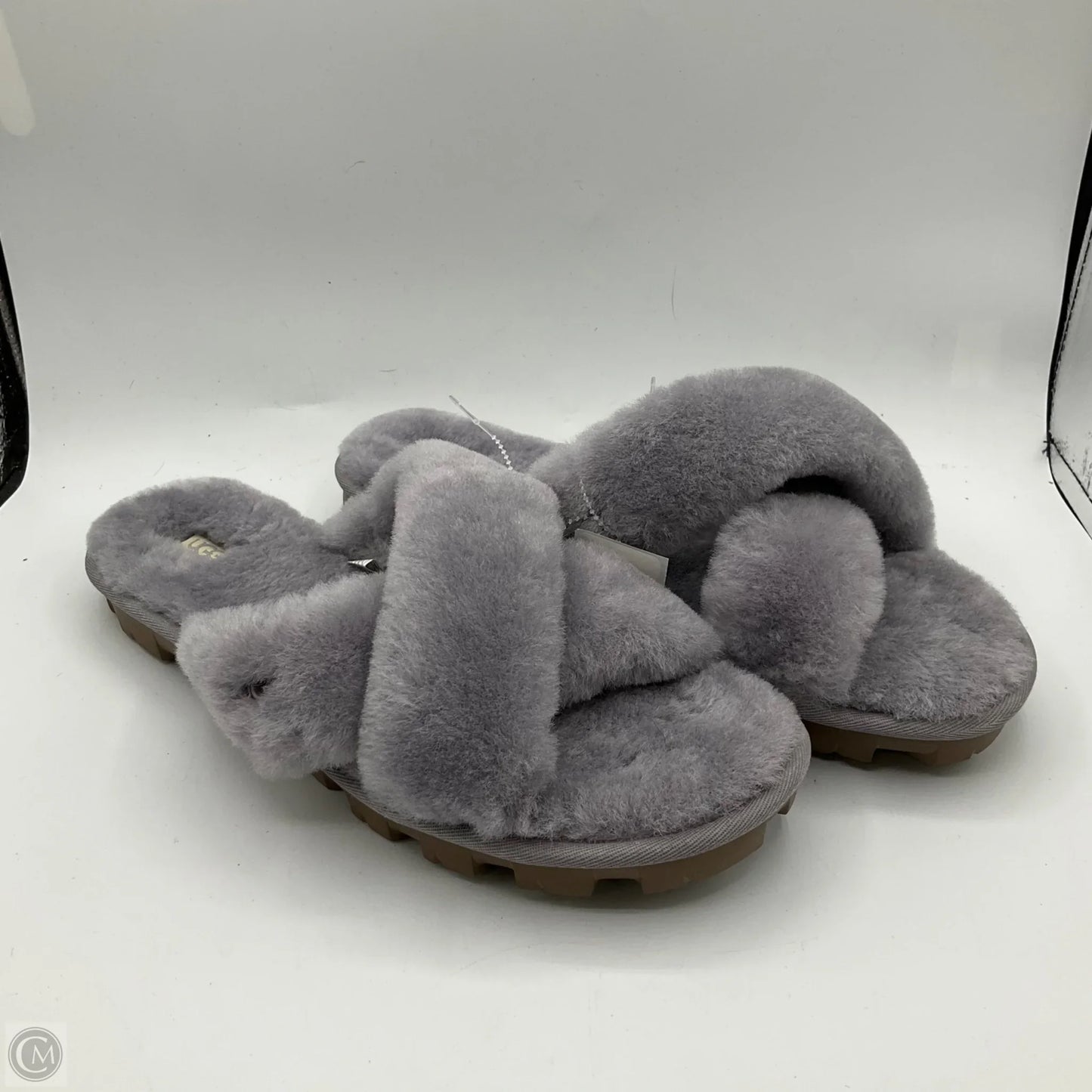 Slippers Designer By Ugg In Grey, Size: 12