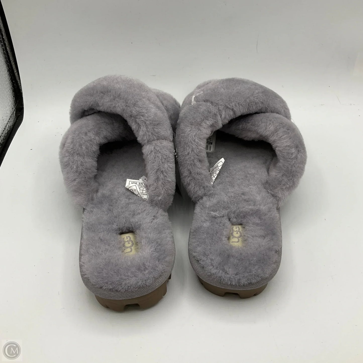 Slippers Designer By Ugg In Grey, Size: 12