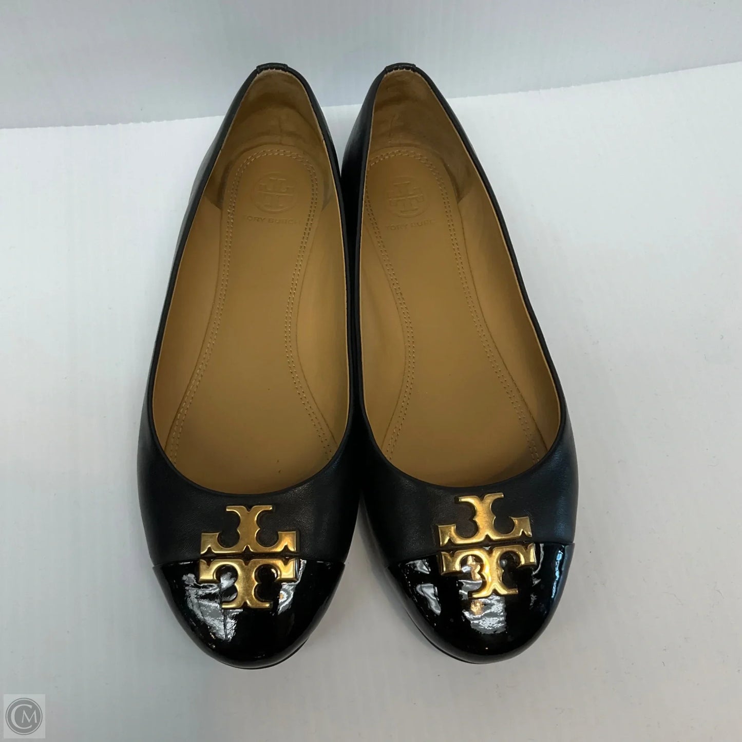 Shoes Designer By Tory Burch In Black & Gold, Size: 7.5