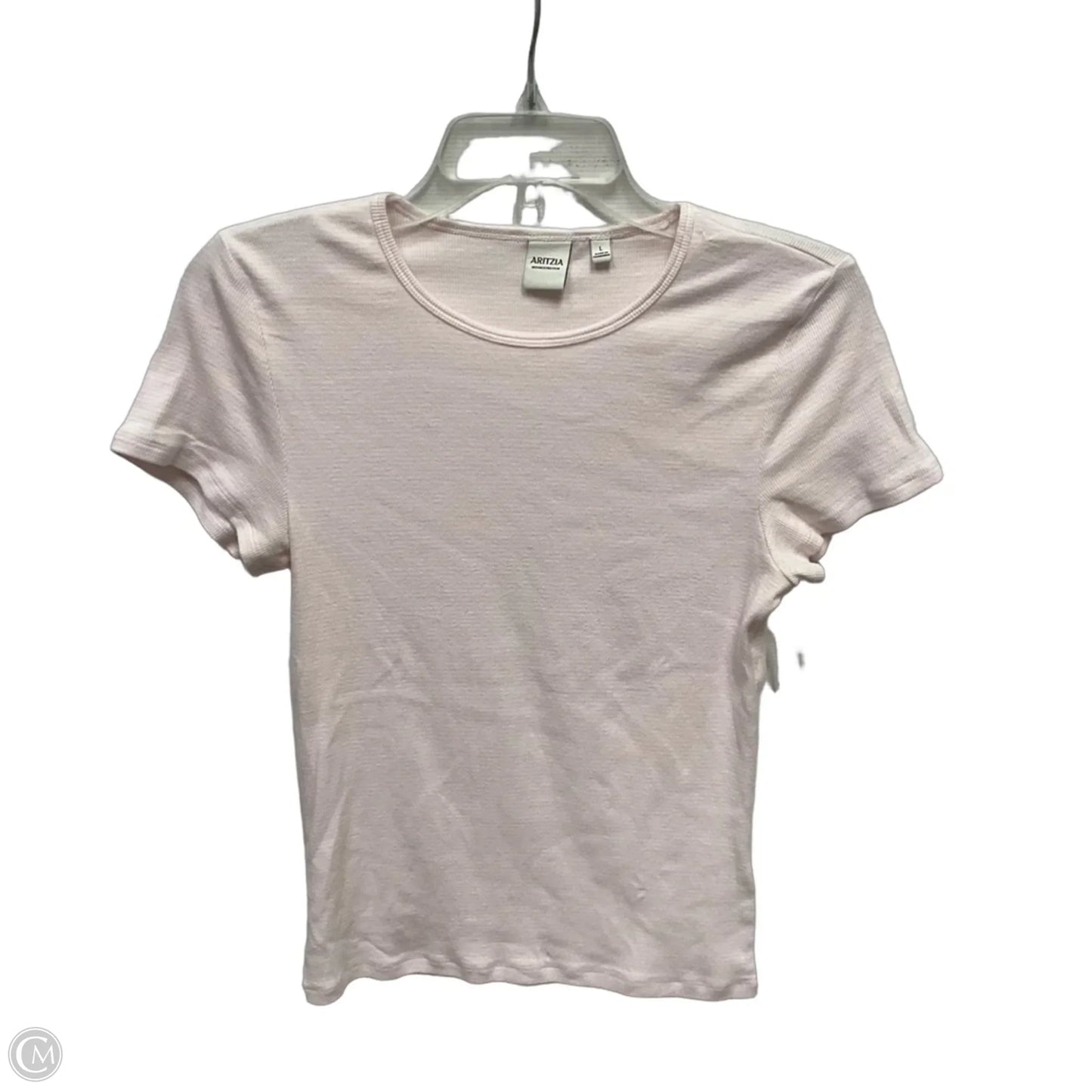 Top Short Sleeve By Aritzia In Pink & White, Size: L