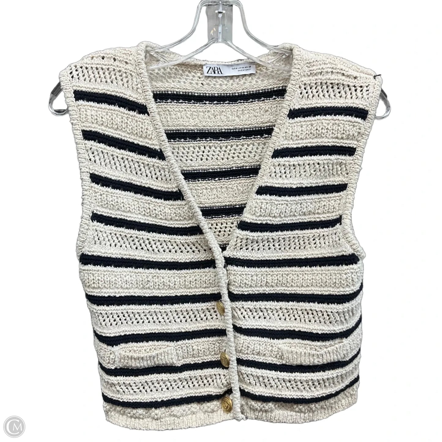 Vest Sweater By Zara In Blue & Cream, Size: M