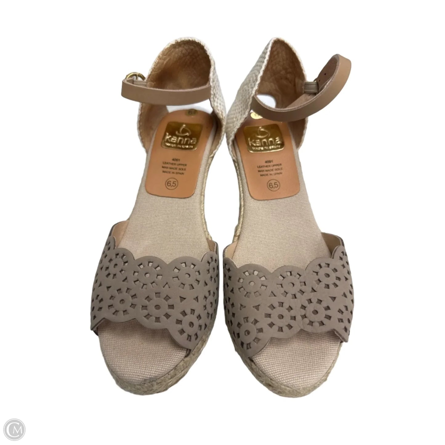 Sandals Heels Wedge By Clothes Mentor In Taupe, Size: 6.5