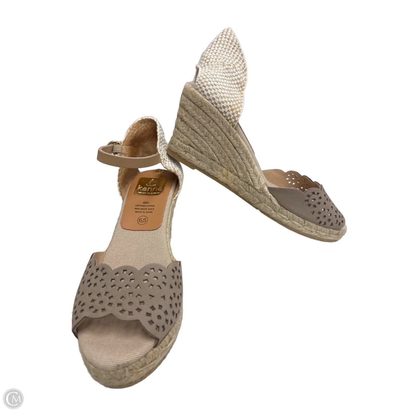 Sandals Heels Wedge By Clothes Mentor In Taupe, Size: 6.5