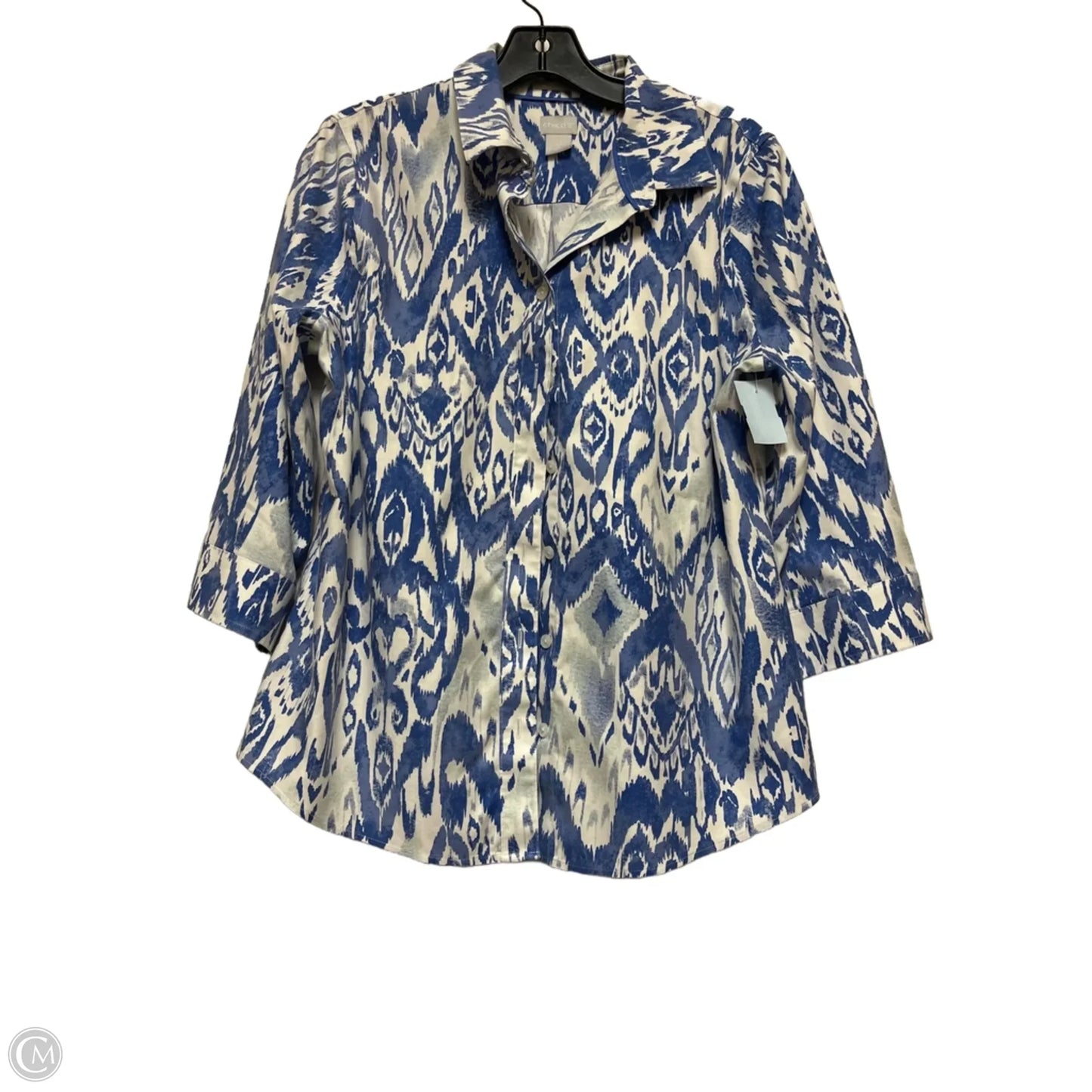 Top Long Sleeve By Chicos In Blue & White, Size: M