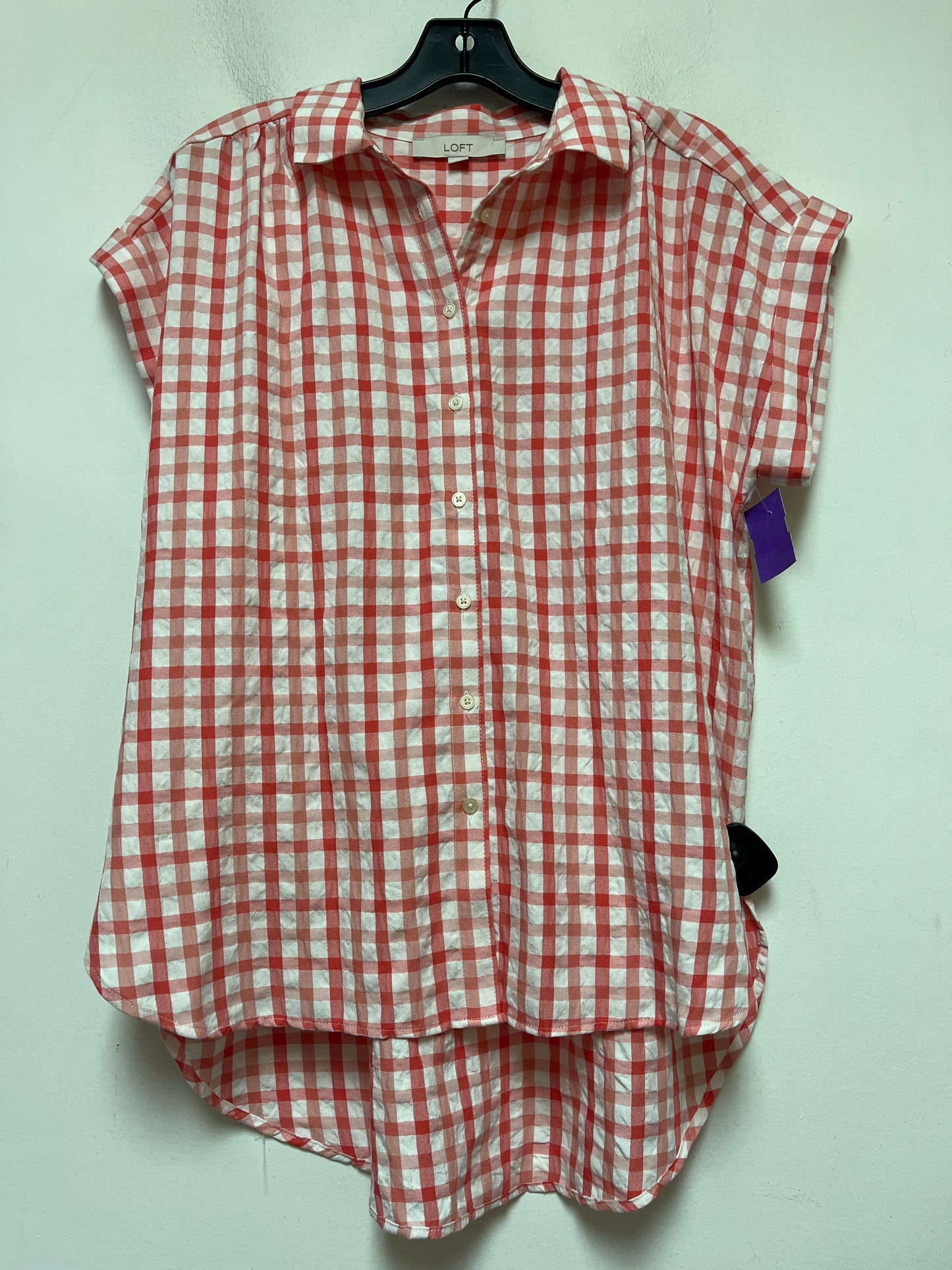 Plaid Pattern Top Short Sleeve Loft, Size M