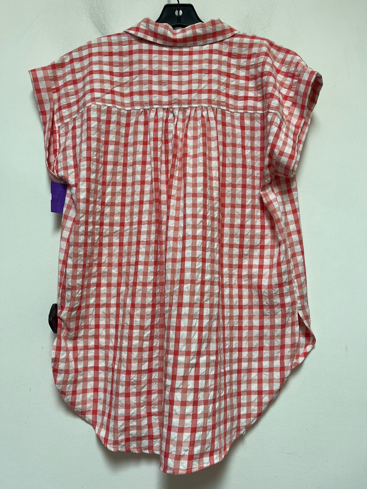 Plaid Pattern Top Short Sleeve Loft, Size M