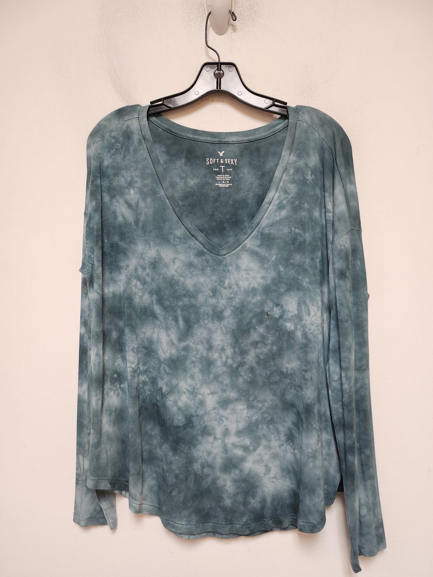 Top Long Sleeve Basic By American Eagle In Tie Dye Print, Size: L