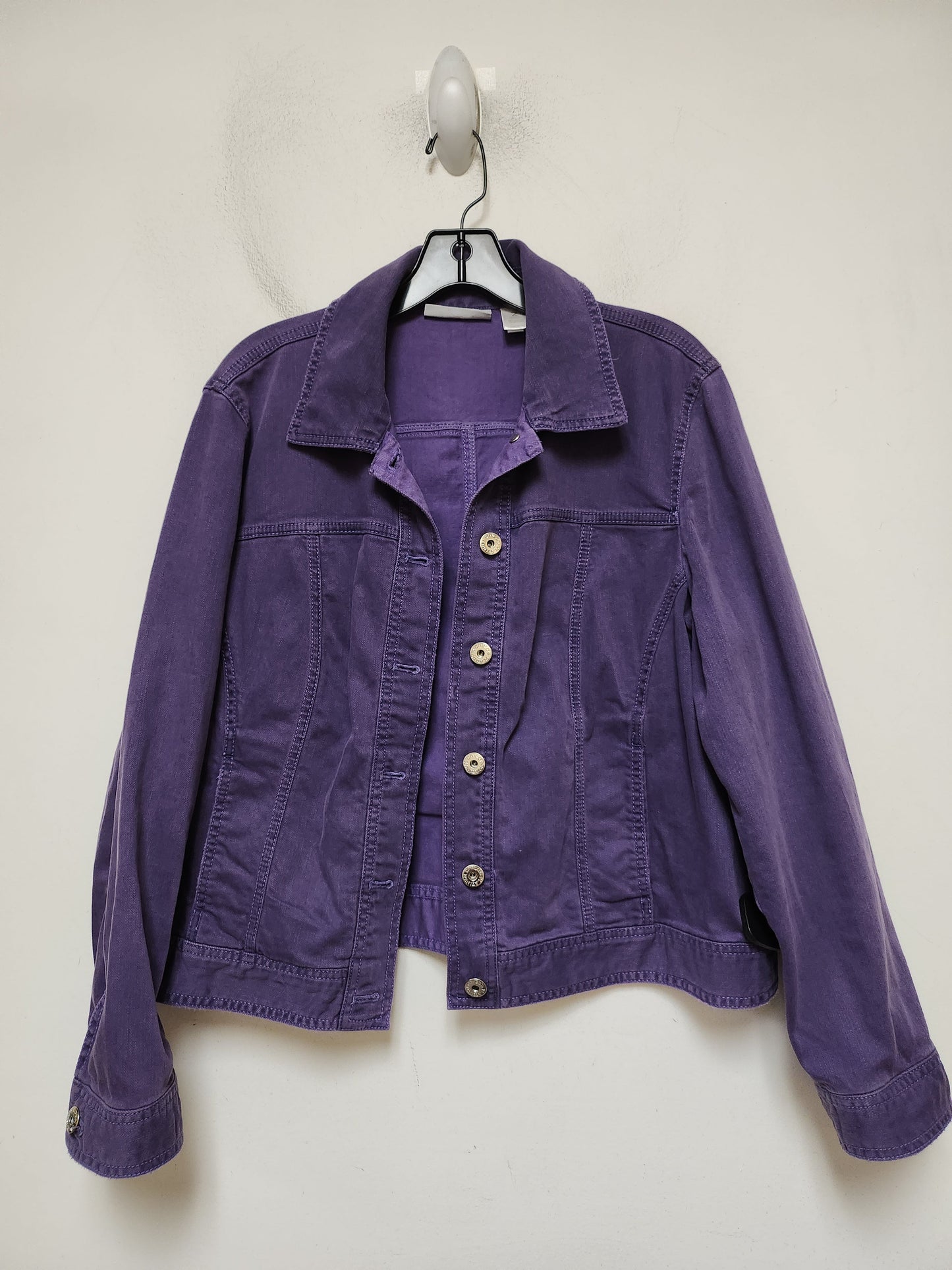 Jacket Denim By Chicos In Purple Denim, Size: L