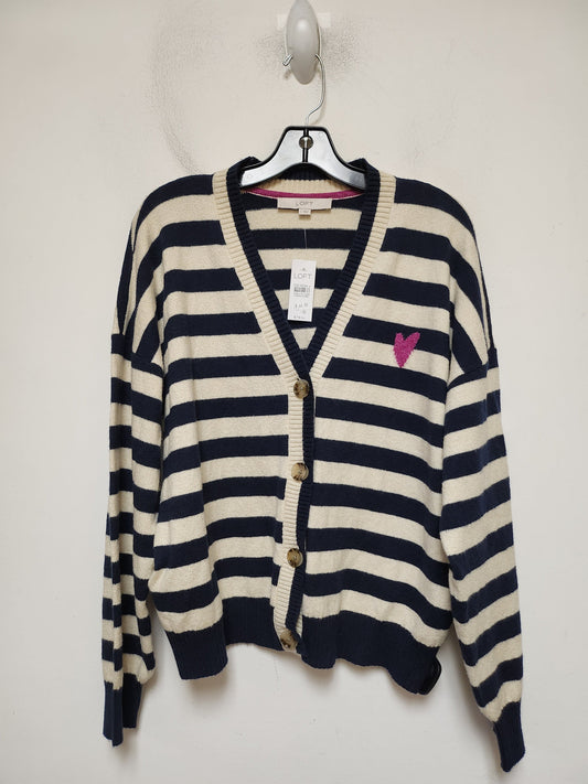 Sweater Cardigan By Loft In Striped Pattern, Size: L