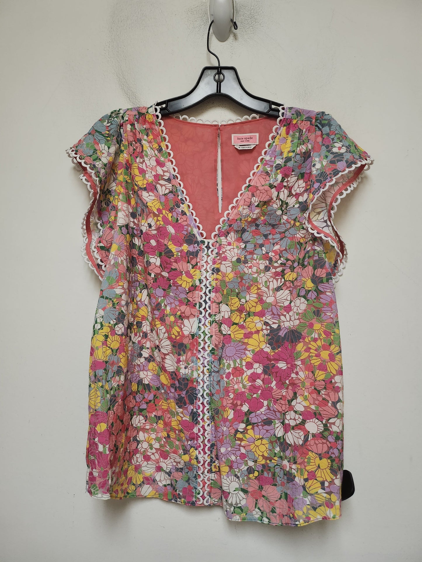 Top Short Sleeve Designer By Kate Spade In Floral Print, Size: M