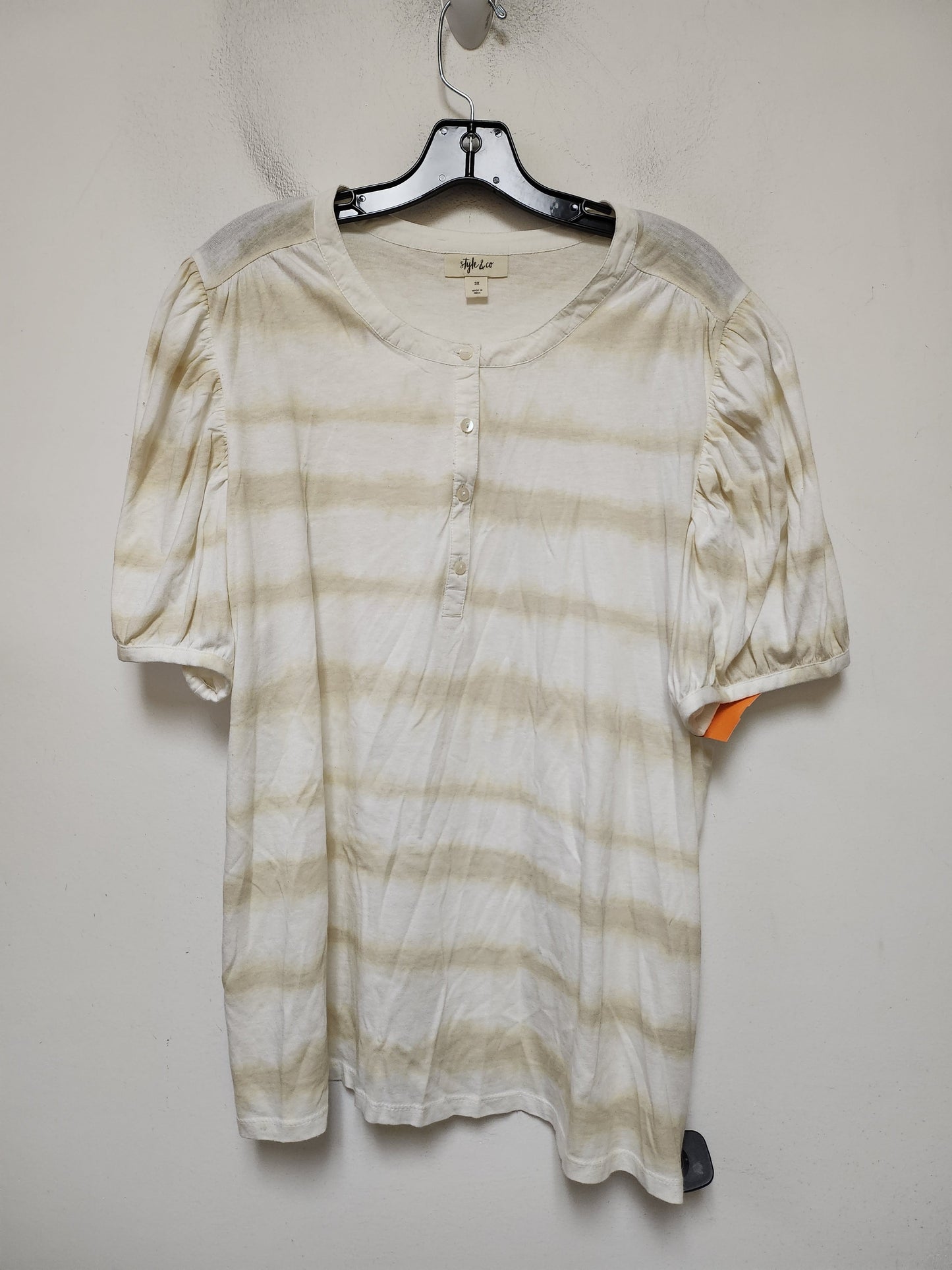 Top Short Sleeve By Style And Company In White & Yellow, Size: 3x