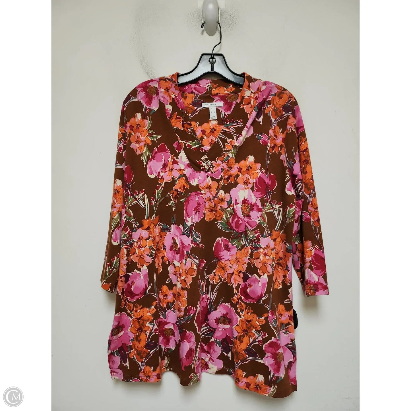 Top Long Sleeve Basic By Isaac Mizrahi Live Qvc In Floral Print, Size: L