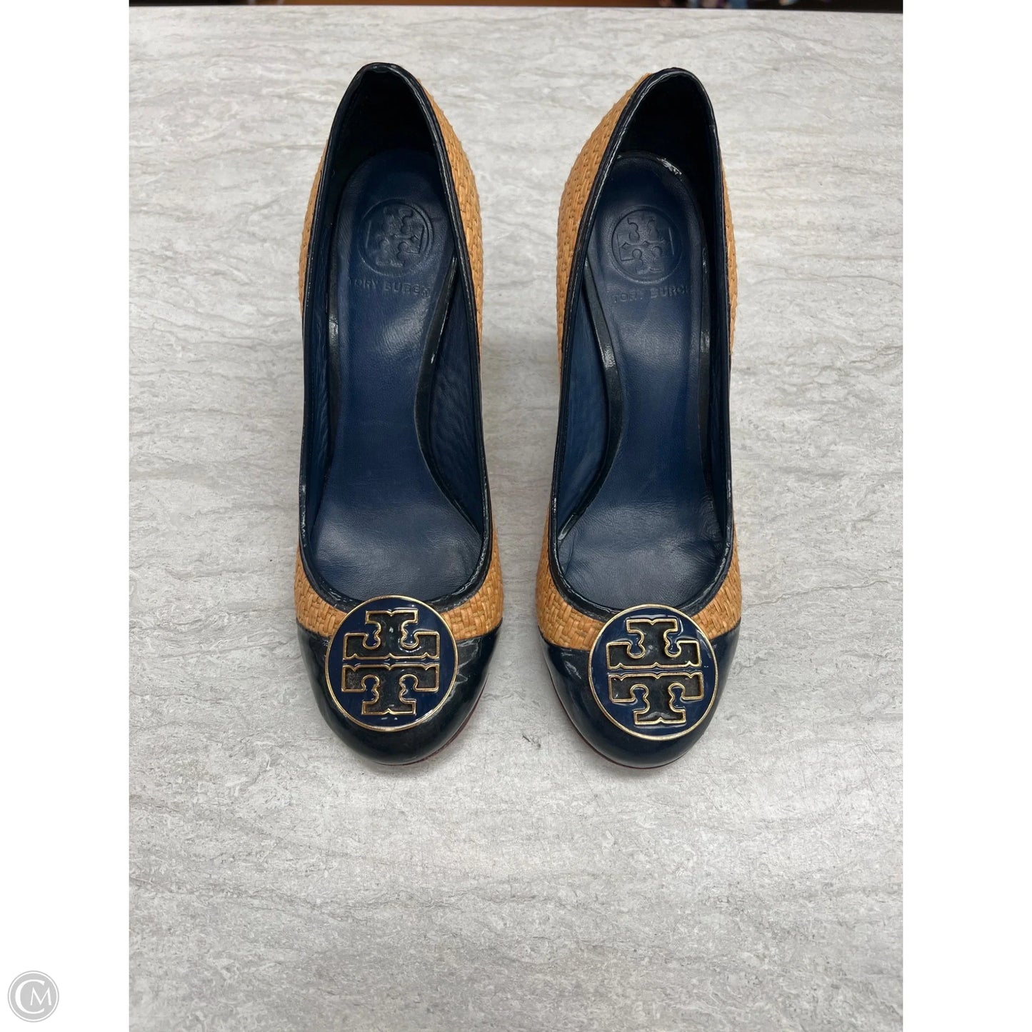 Shoes Designer By Tory Burch In Blue & Tan, Size: 8.5