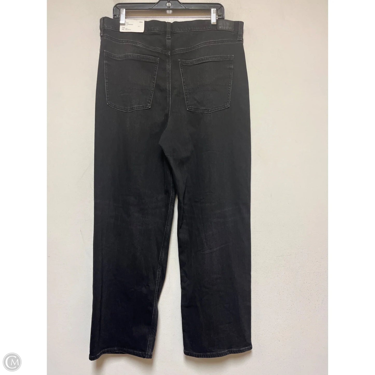 Jeans Straight By American Eagle In Black Denim, Size: 14