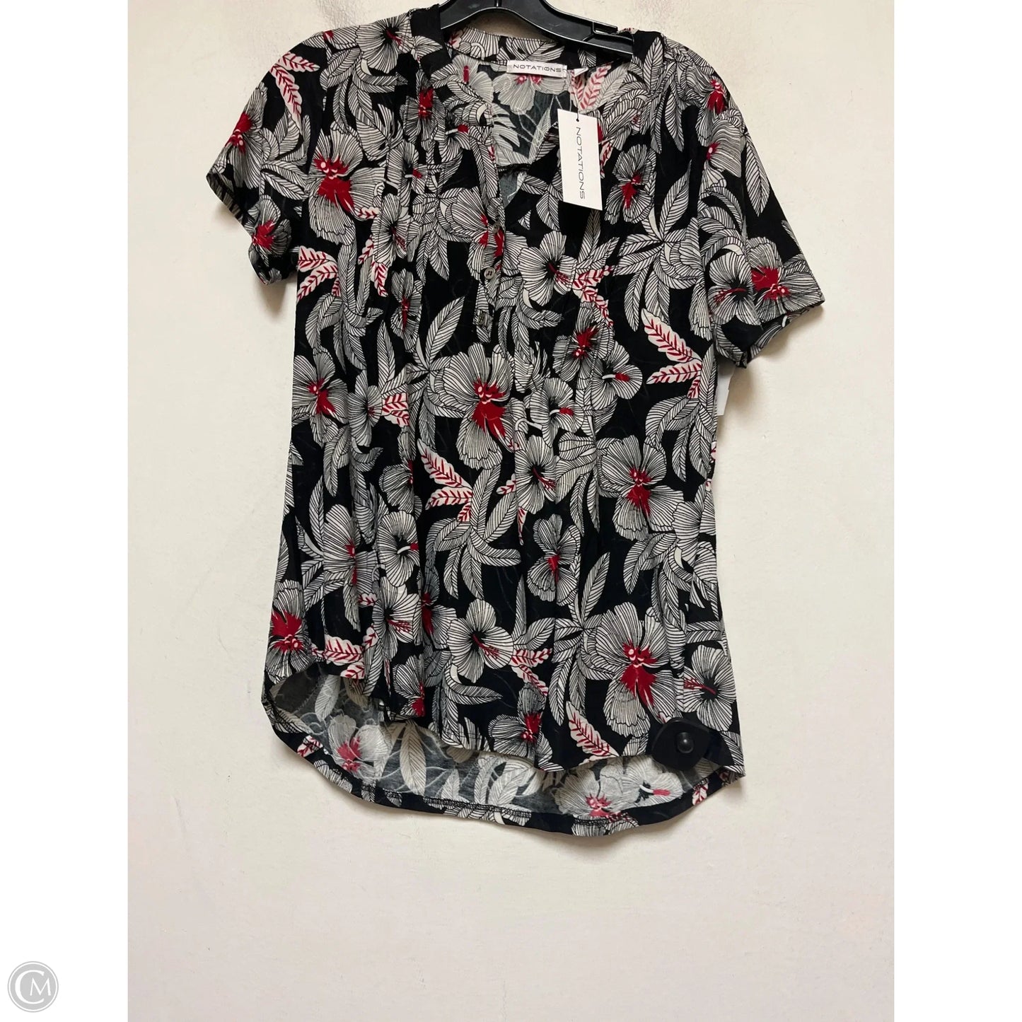 Top Short Sleeve By Notations In Black & Red, Size: M