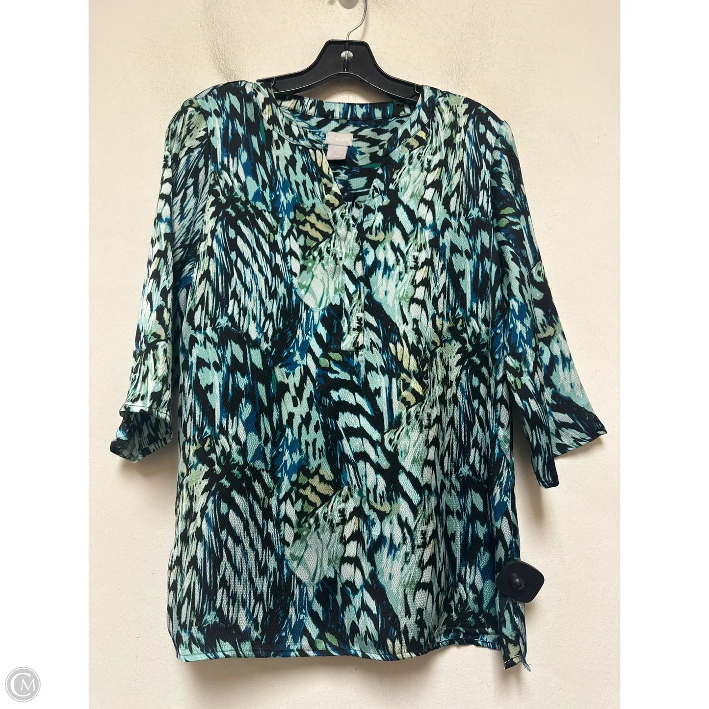 Top Short Sleeve By Chicos In Blue & Green, Size: M