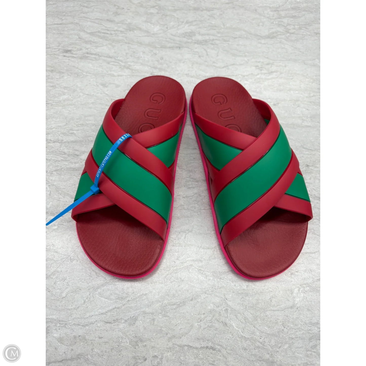 Sandals Luxury Designer By Gucci In Green & Red, Size: 9 (SZ 39)