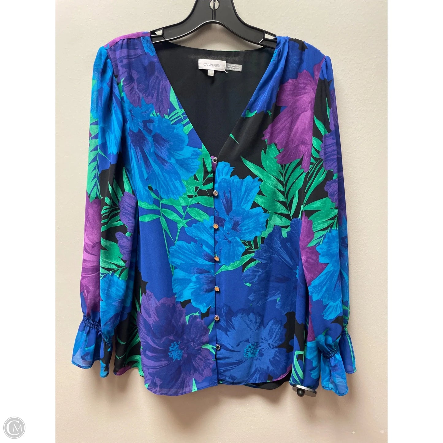 Top Long Sleeve By Calvin Klein In Multi-colored, Size: L