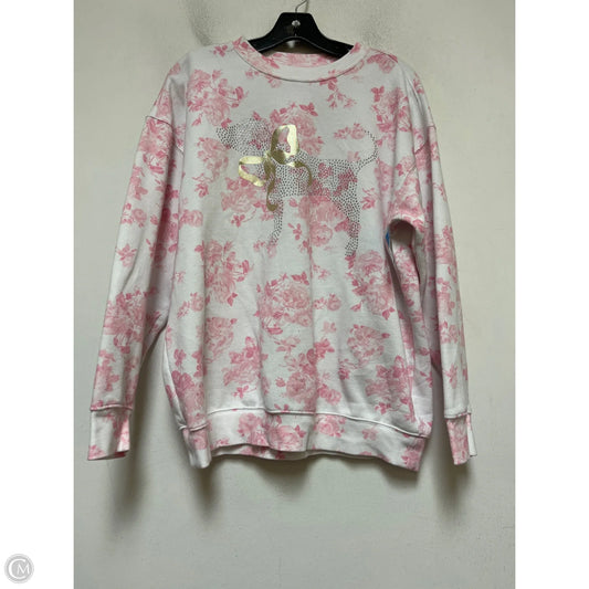 Sweatshirt Crewneck By Pinc In Pink & White, Size: M