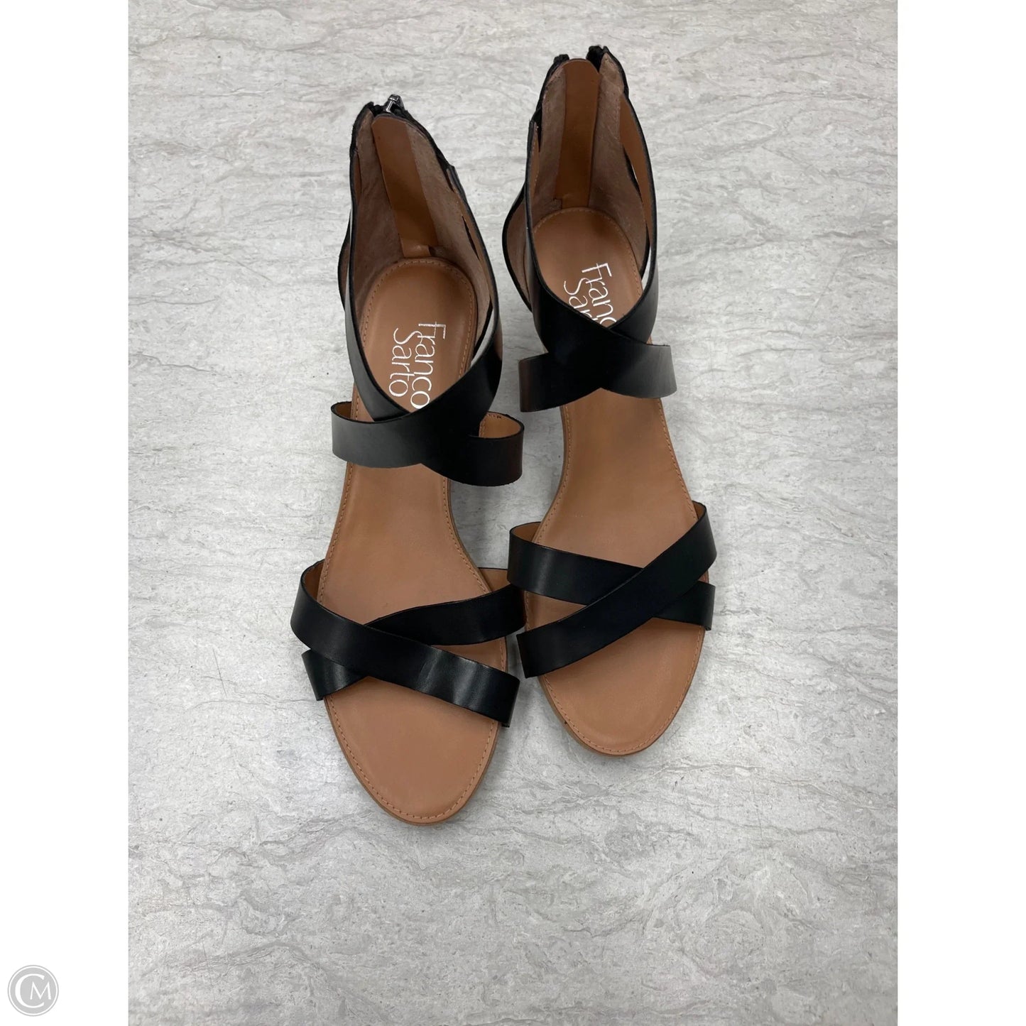 Sandals Heels Wedge By Franco Sarto In Black & Tan, Size: 8.5