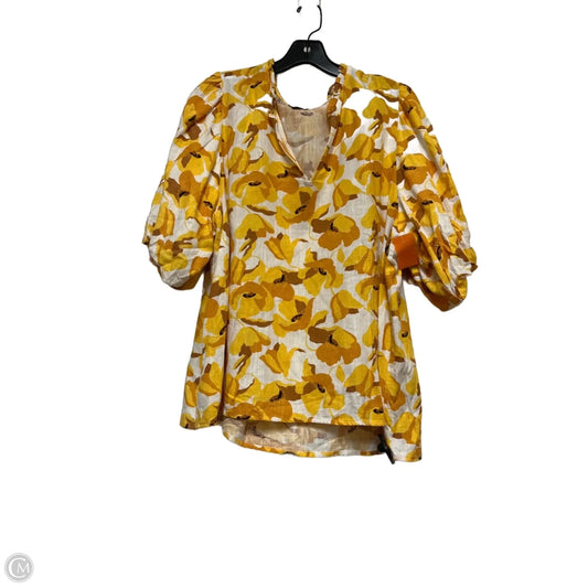 Top Short Sleeve By Ann Taylor In White & Yellow, Size: Xl