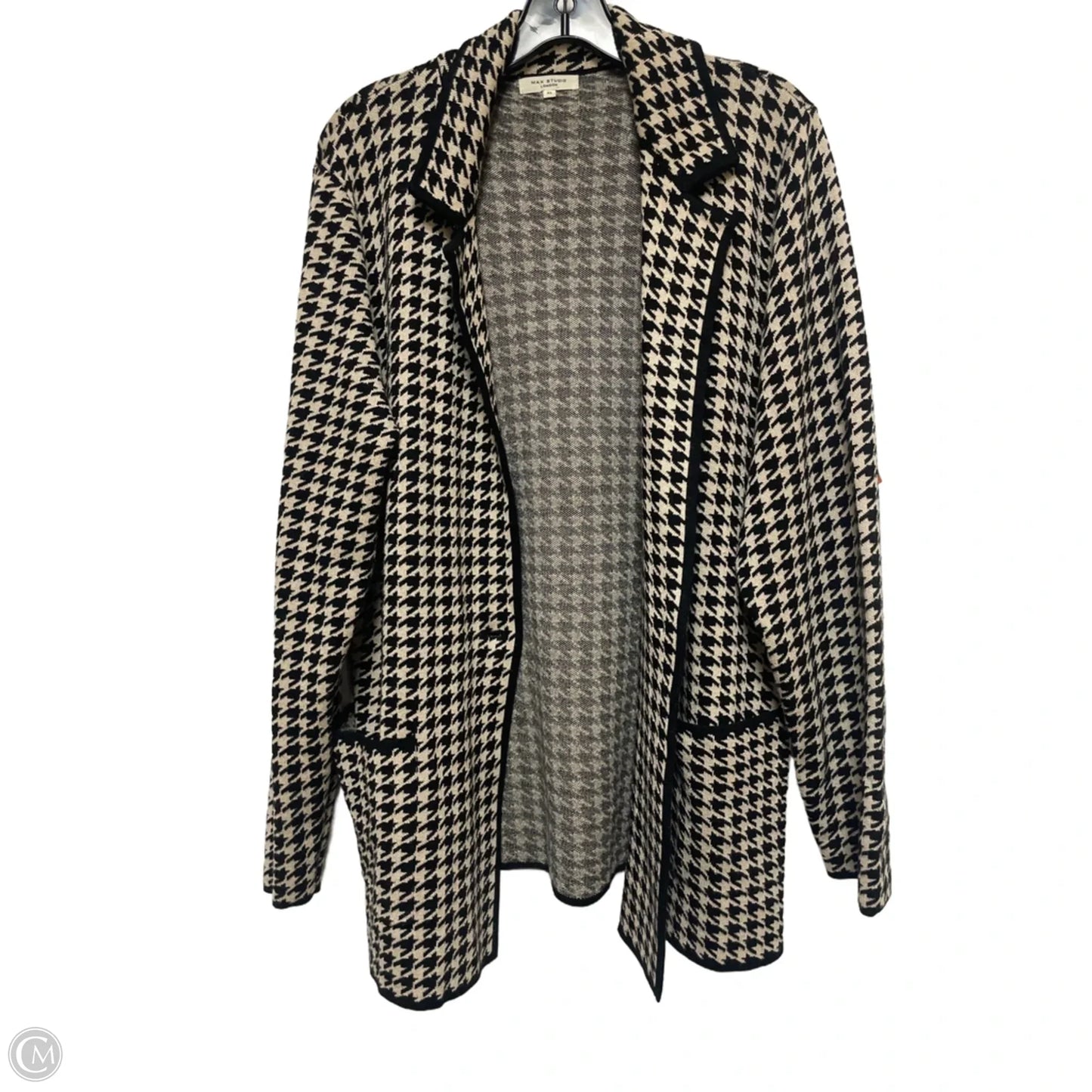 Sweater Cardigan By Max Studio In Black & Tan, Size: Xl