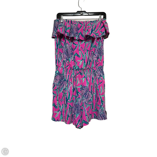 Romper Designer By Lilly Pulitzer In Green & Pink, Size: M