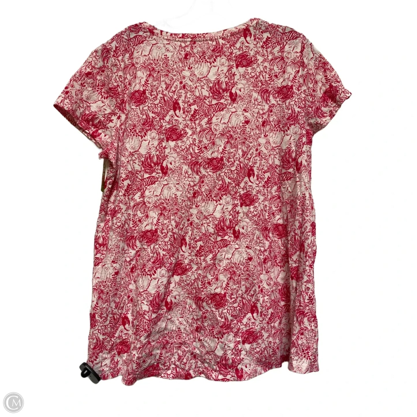 Top Short Sleeve Designer By Lilly Pulitzer In Pink & White, Size: L