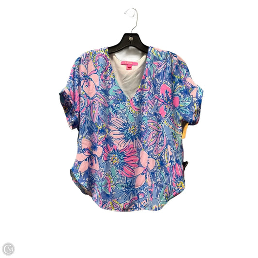 Top Short Sleeve Designer By Lilly Pulitzer In Blue & Pink, Size: Xxs