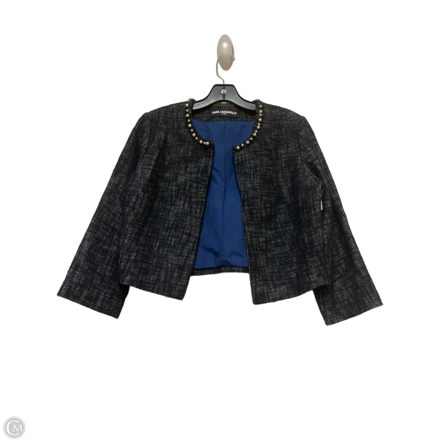 Blazer Designer By Karl Lagerfeld In Black & Blue, Size: S