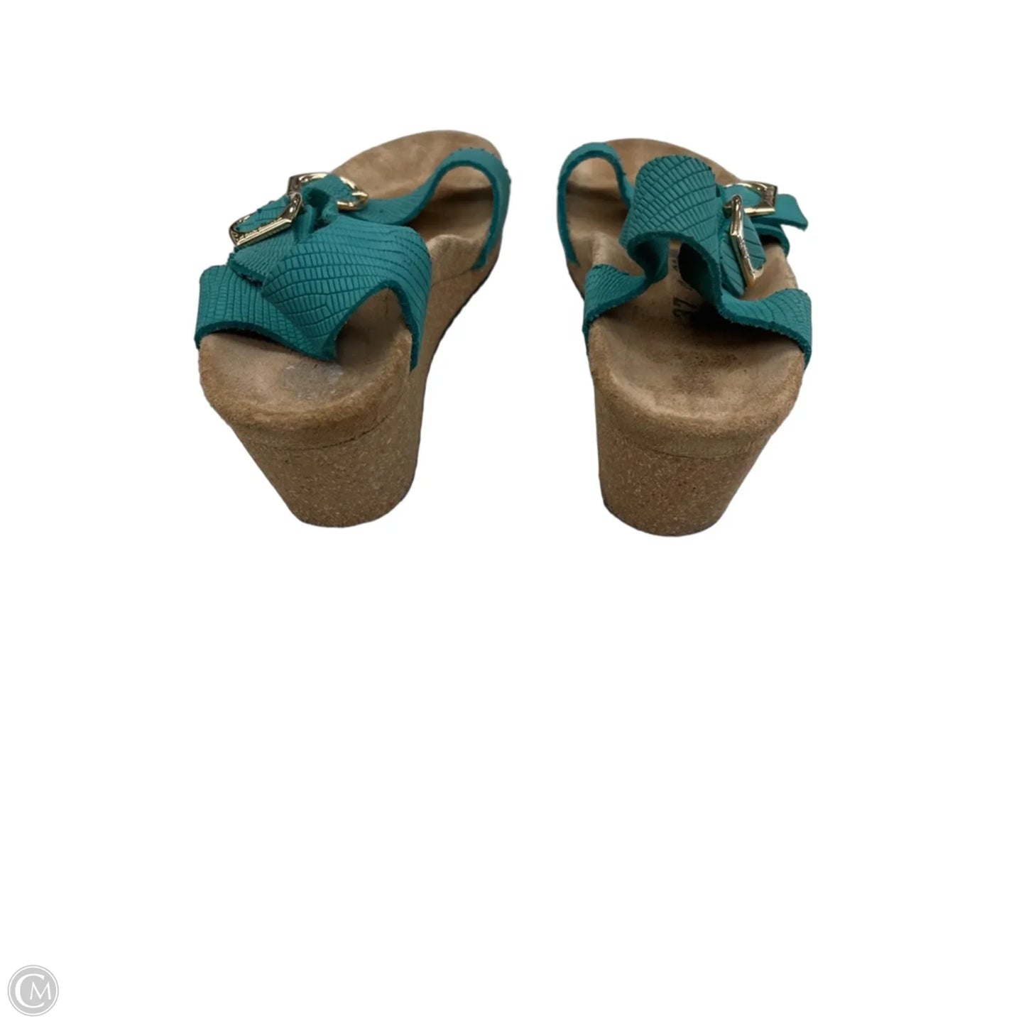 Sandals Heels Wedge By Birkenstock In Blue & Tan, Size: 6