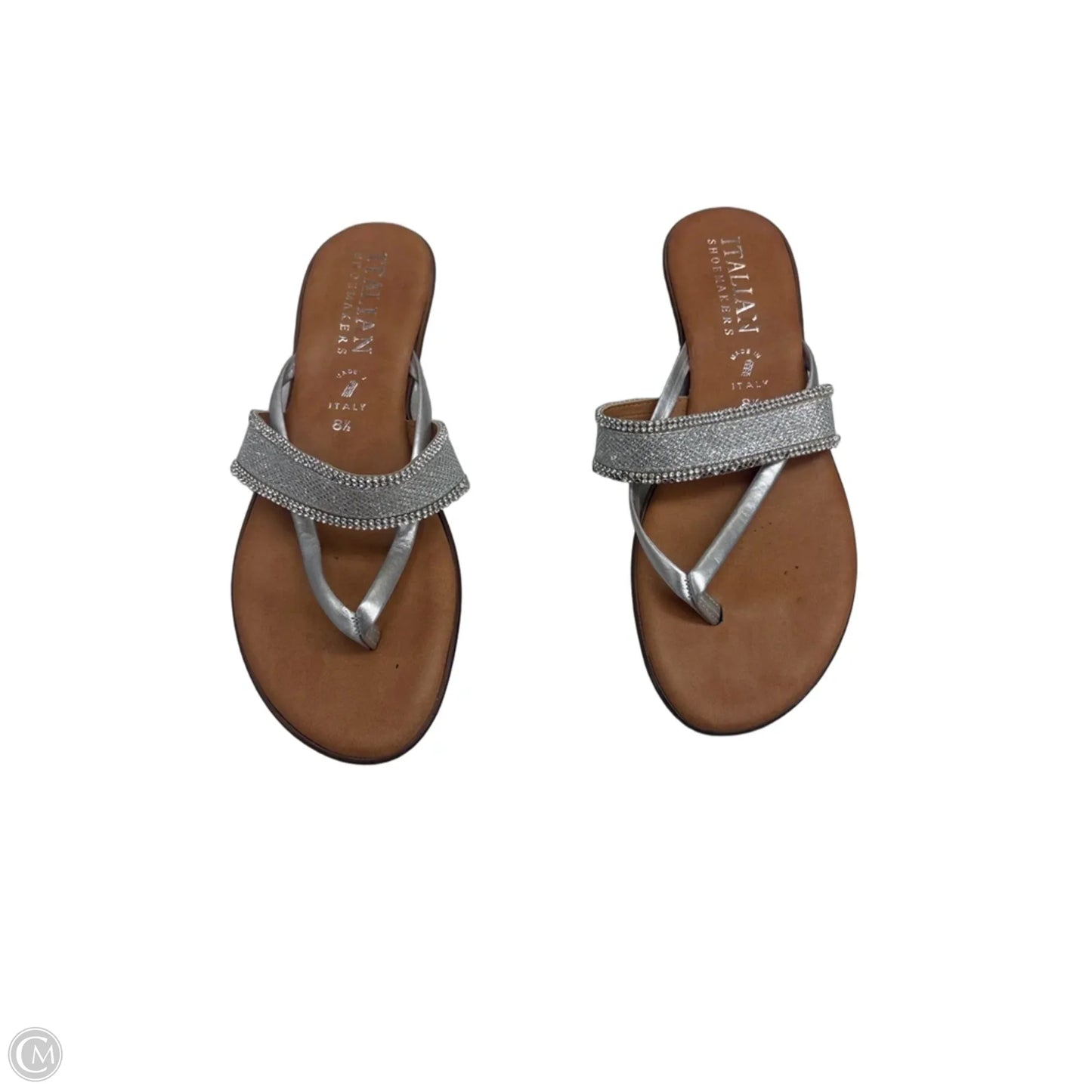 Sandals Flats By Italian Shoemakers In Brown & Silver, Size: 8.5
