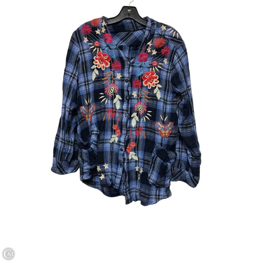 Top Long Sleeve By Johnny Was In Plaid Pattern, Size: L