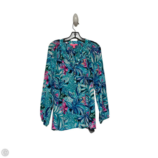 Top Long Sleeve Designer By Lilly Pulitzer In Blue & Pink, Size: M
