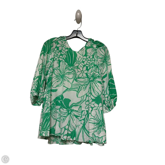 Top Short Sleeve Designer By Lilly Pulitzer In Green & White, Size: M