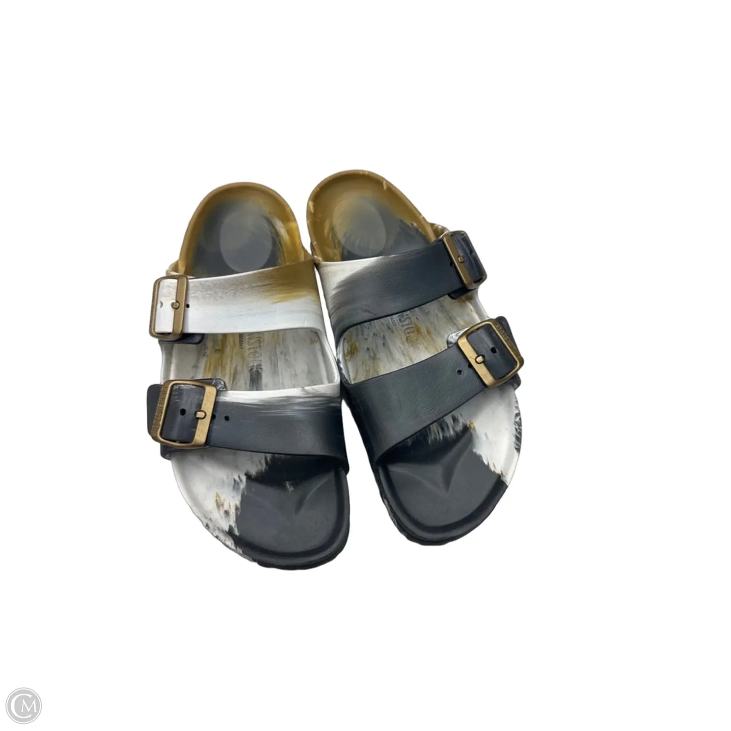 Sandals Flats By Birkenstock In Gold & Grey, Size: 9