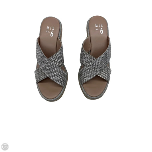 Sandals Heels Wedge By Mix No 6 In Silver & Tan, Size: 8