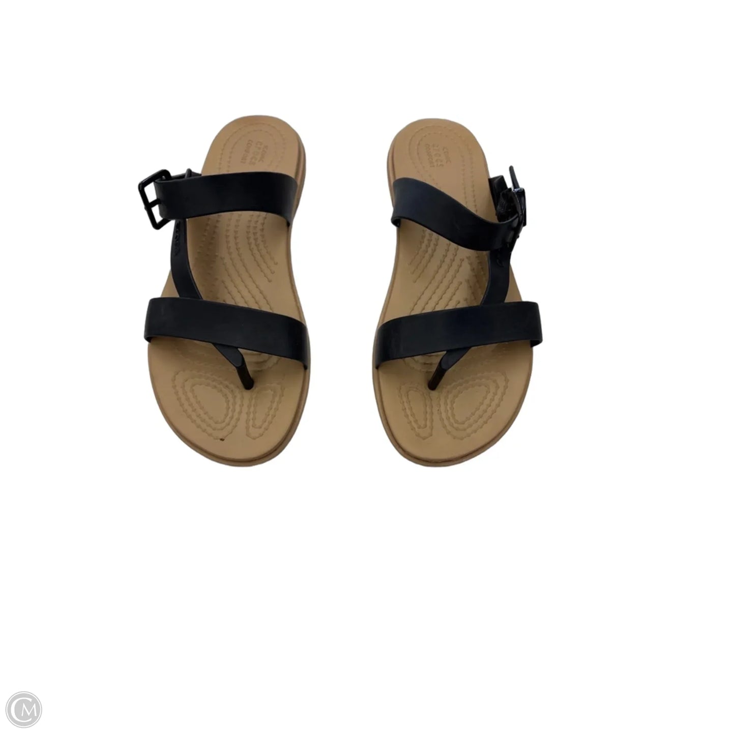 Sandals Flats By Crocs In Black & Tan, Size: 6