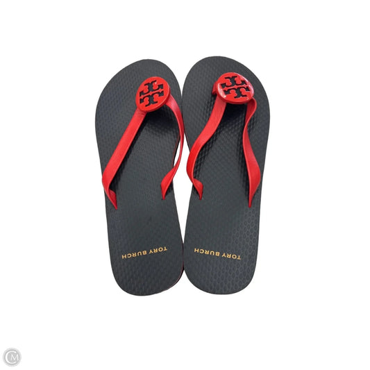 Sandals Designer By Tory Burch In Black & Orange, Size: 5