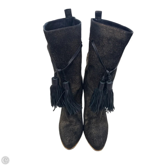 Boots Luxury Designer By Lanvin In Black & Gold, Size: 9.5