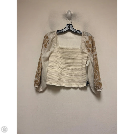 Top Long Sleeve By Anthropologie In Tan & White, Size: Xs