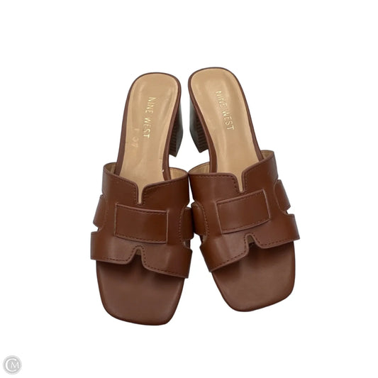 Sandals Heels Block By Nine West In Brown, Size: 6.5