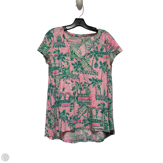 Top Short Sleeve Designer By Lilly Pulitzer In Green & Pink, Size: S