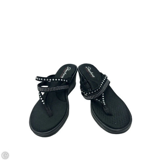 Sandals Heels Wedge By Skechers In Black, Size: 8