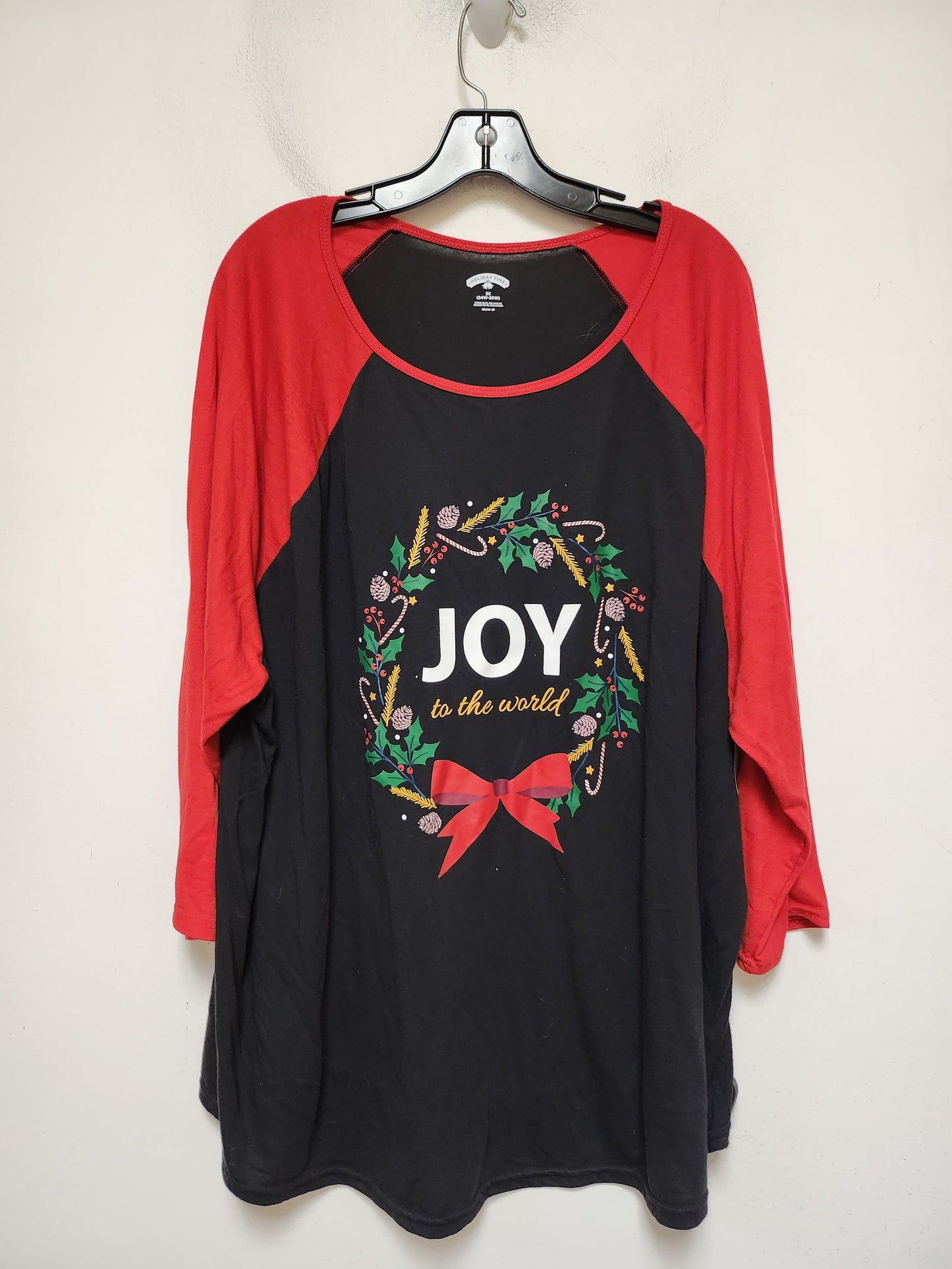 Top Short Sleeve Basic By Holiday Time In Red Black, Size: 3x