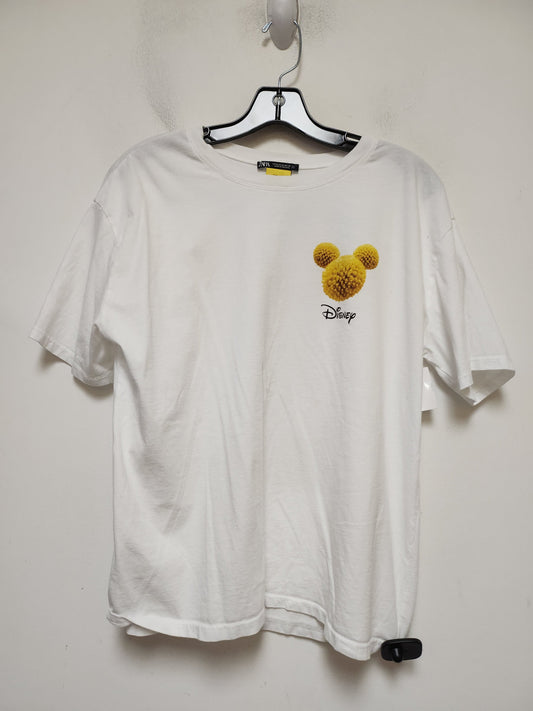 White & Yellow Top Short Sleeve Basic Zara, Size M