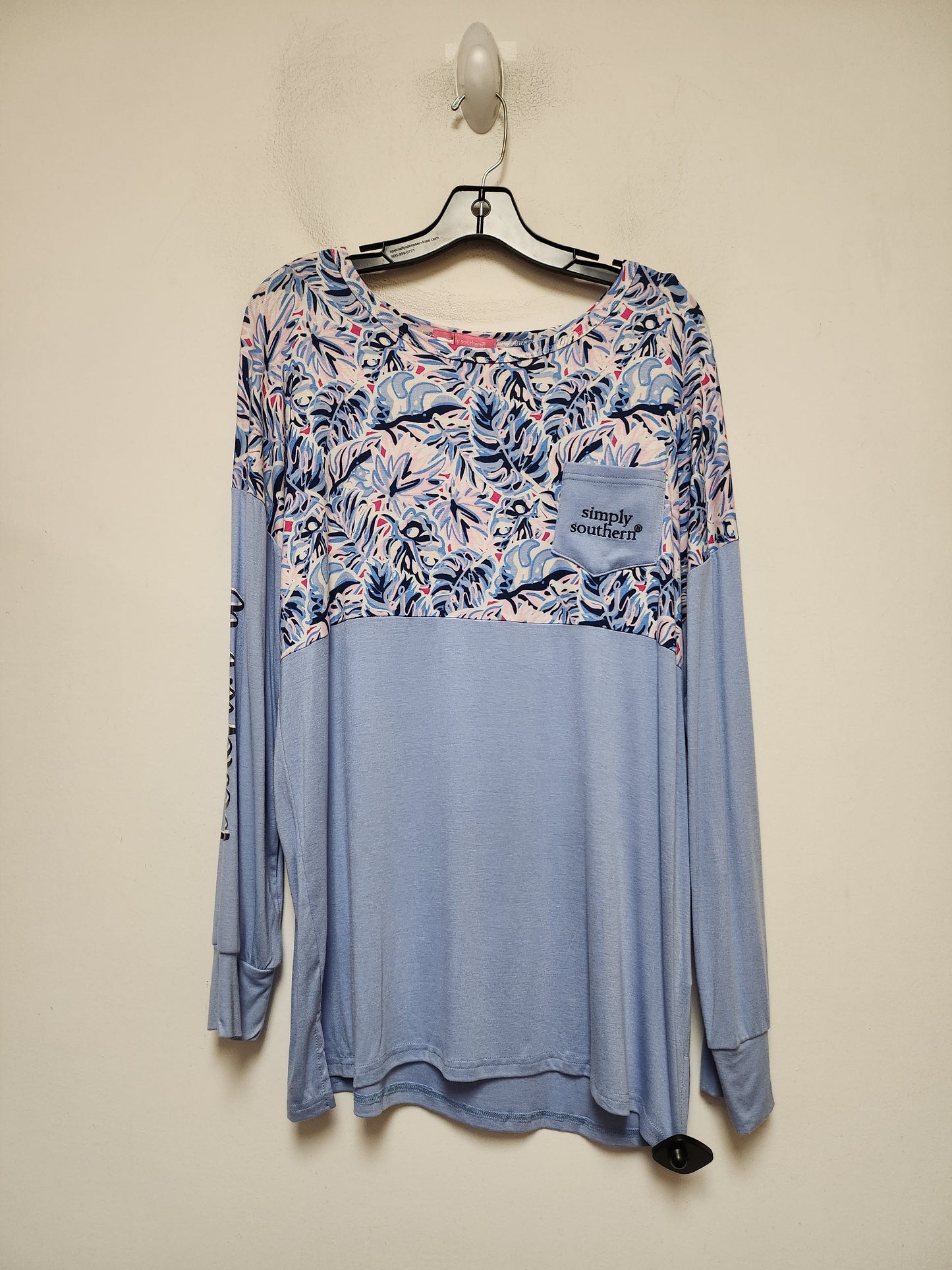 Blue & Pink Top Long Sleeve Simply Southern, Size L